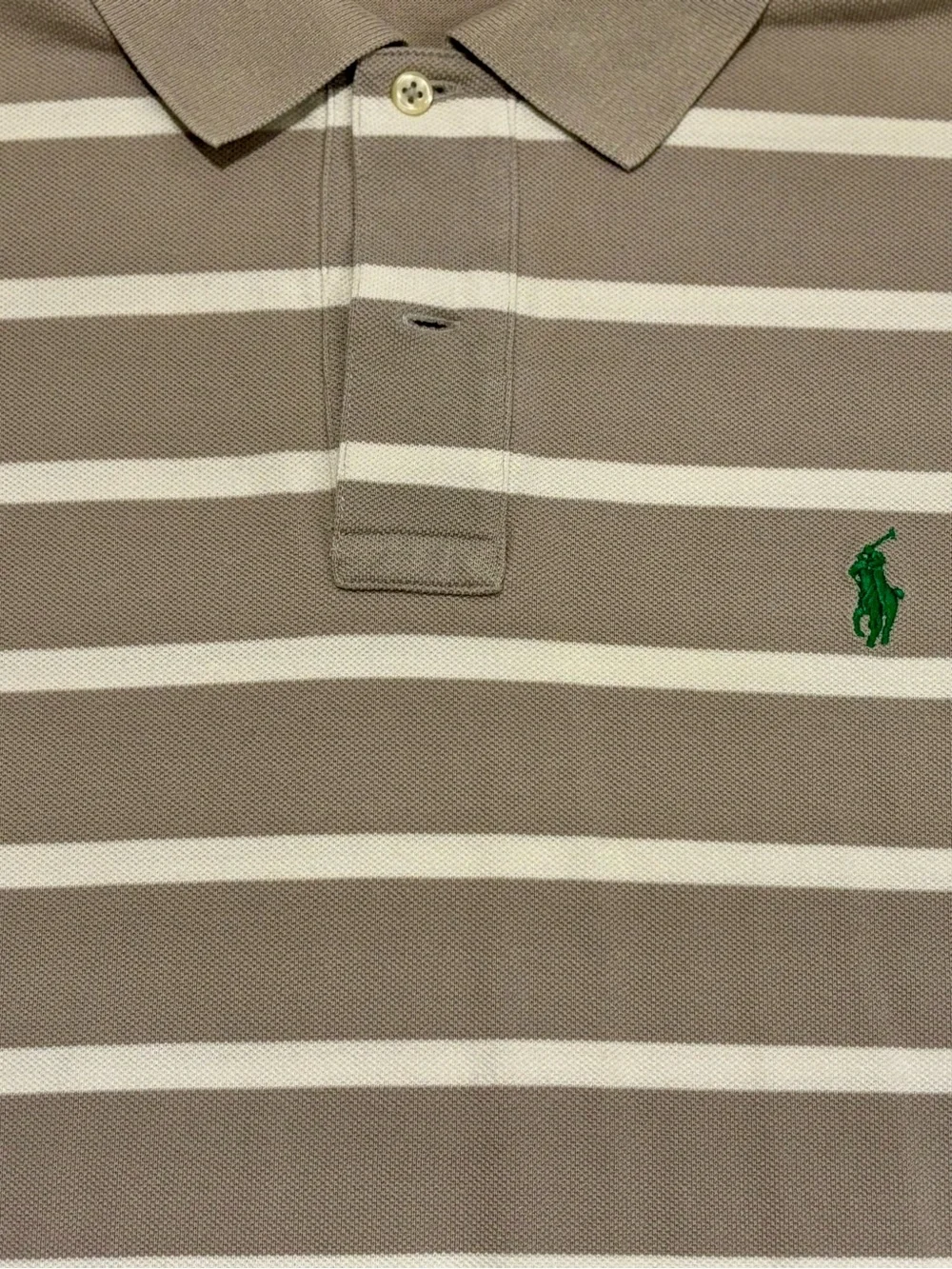 Ralph Lauren Men’s Grey & White Striped Polo with Green Pony